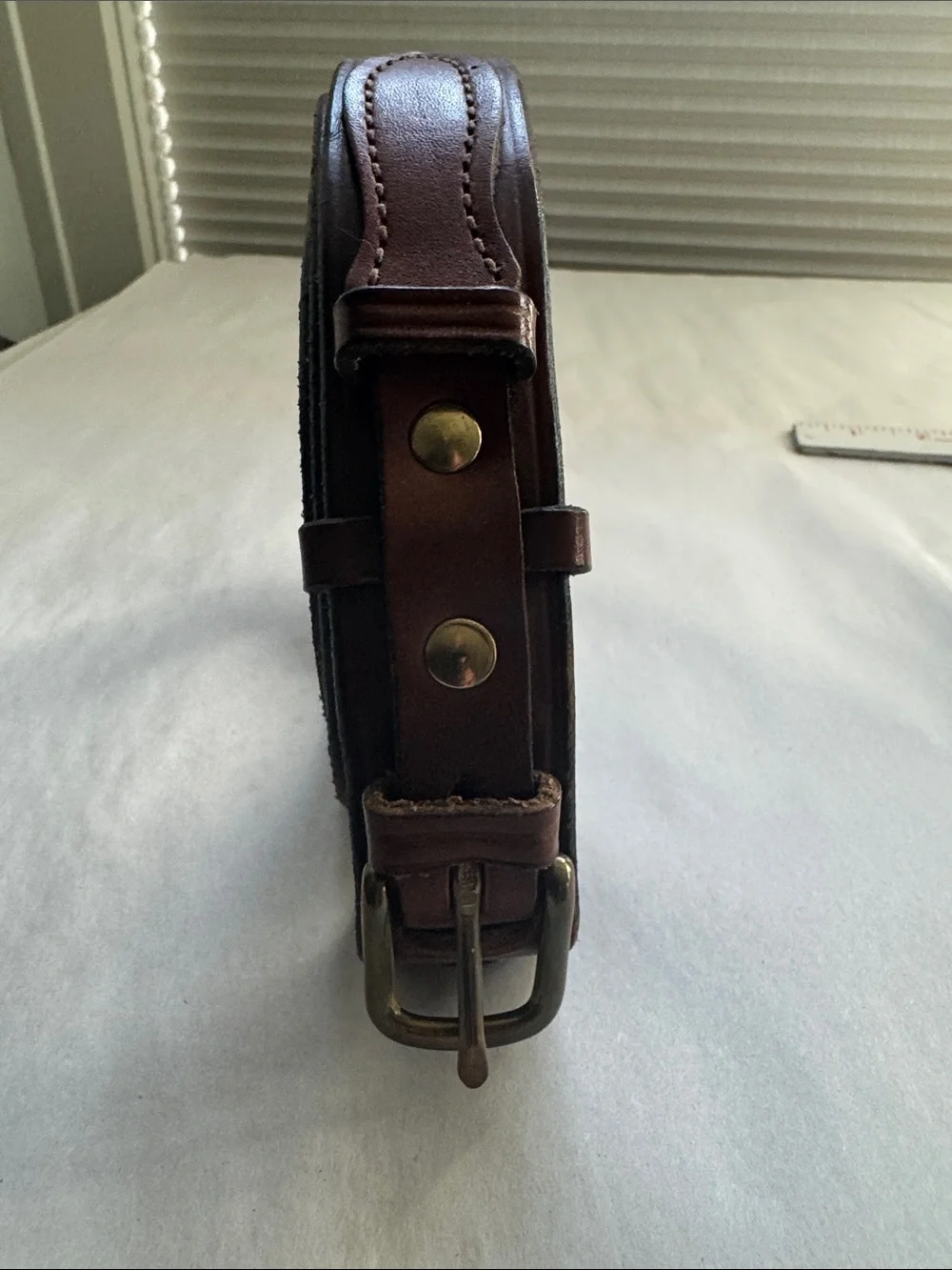 VTG The J. Peterman Company Brown Leather Belt Mens 40 Brass buckle Western